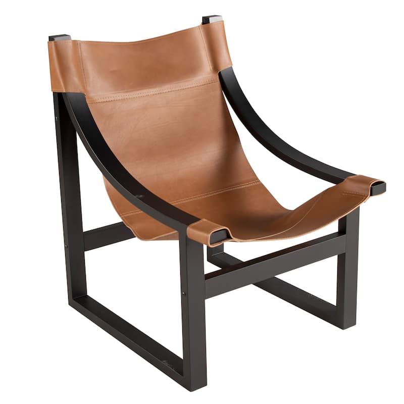 Steve Silver Logan Top Grain Leather and Solid Wood Sling Accent Chair - Natural/ Black