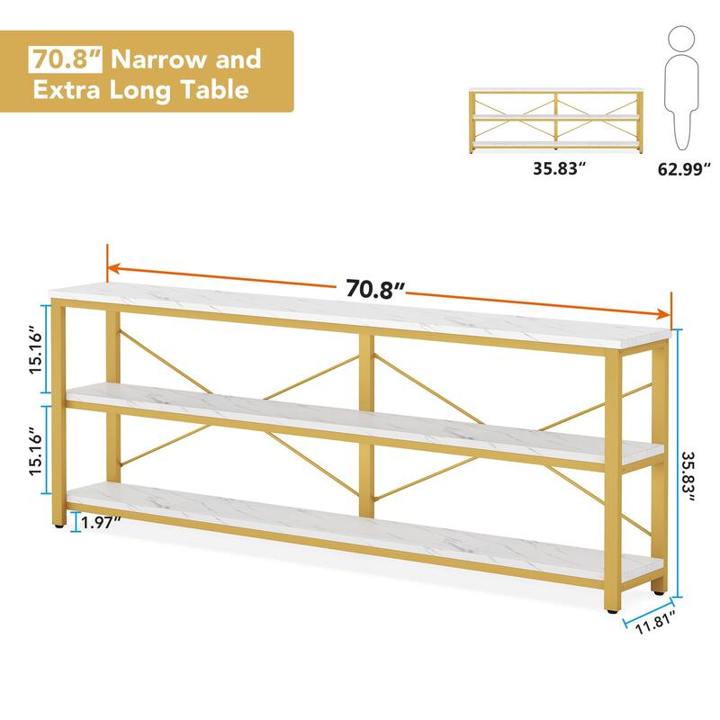 70.8" Extra Long Narrow Console Table Sofa Table Entryway Table with 3 Tiers Storage Shelves