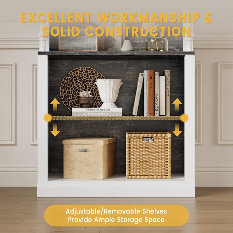5-Tier Tall Adjustable Bookcase, Roman Column Bookshelf with Led Light Freestanding
