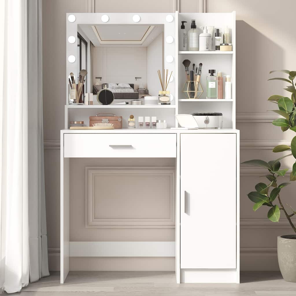 Vanity Desk with Mirror & Light, Large Drawer Three Level Storage Dresser, 3 Lighting Modes Adjustable Brightness