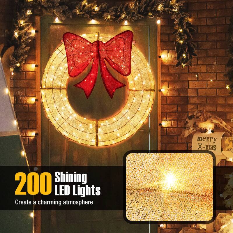 Costway 48 Inch Pre-Lit Christmas Wreath with 200 LED Lights Red Bow - See Details