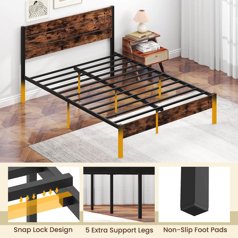 Costway Twin/Full/Queen/King Bed Frame with Tall Industrial Headboard