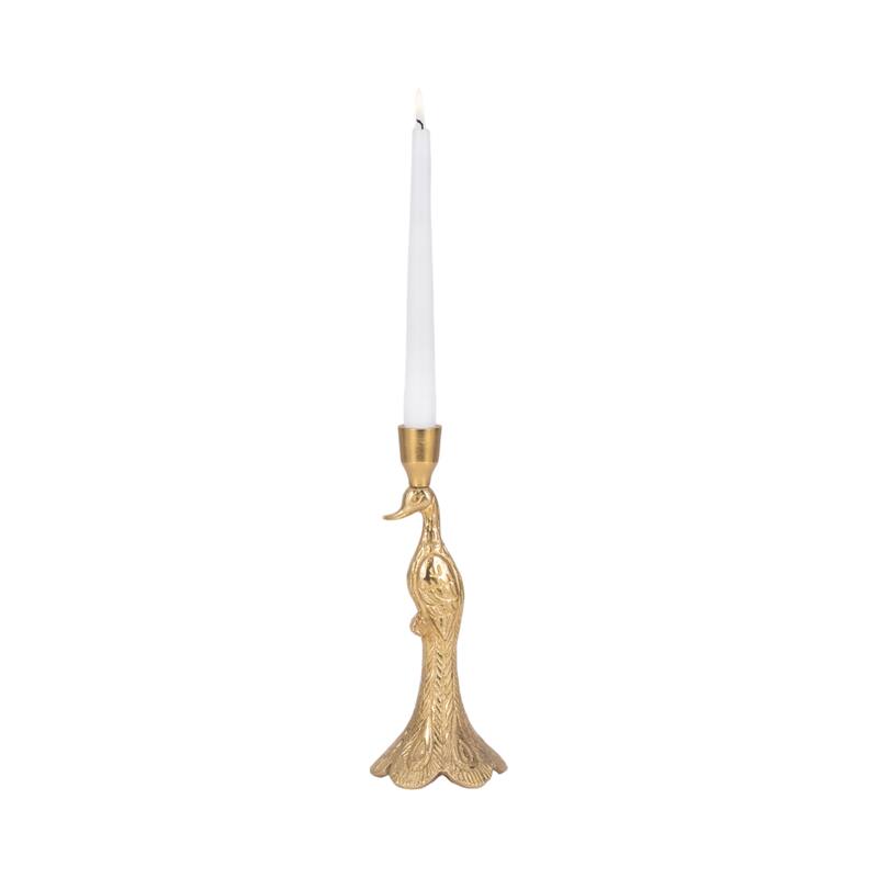 Metal Peacock Taper Candle Holder Home Decor - Gold, 10 in. - 9.75"
