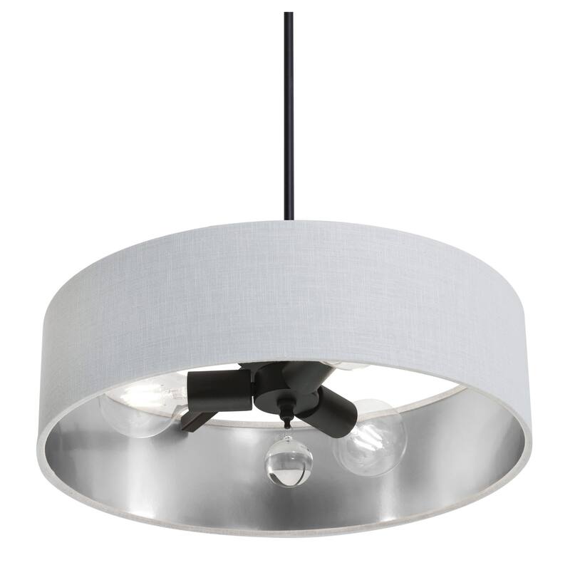 AFX CLNP18MB Pendant 3 Light 18" Wide Crystal Pendant with Fabric - Black / White / Silver