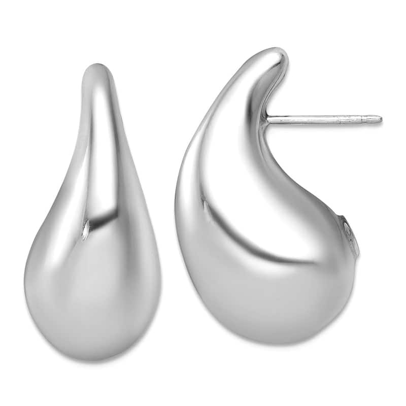 Curata 925 Sterling Silver Rhodium Trendy Puffed Teardrop Post Earrings - 28x16mm