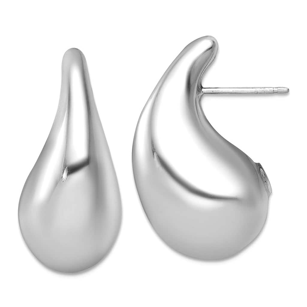 Curata 925 Sterling Silver Rhodium Trendy Puffed Teardrop Post Earrings - 28x16mm