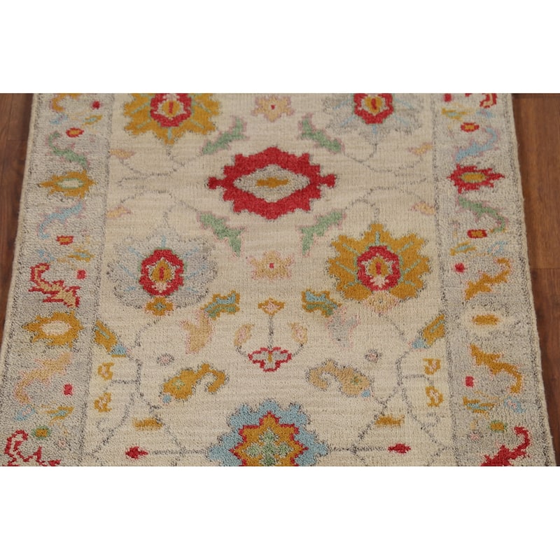 All-Over Floral Oushak Indian Foyer Rug Hand-Knotted Wool Carpet - 2'7"x 5'10"