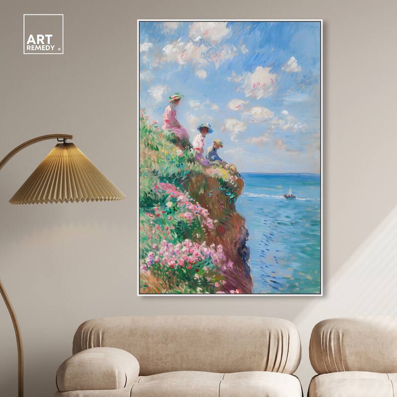 Art Remedy By The Seaside Framed Impressionism 1 Piece Canvas Wall Art /Monet And Van Gogh Inspired Art