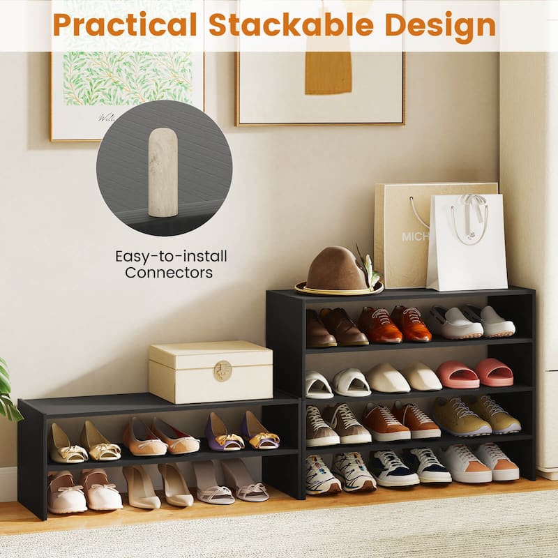 Costway 3 PCS Stackable Shoe Rack 31-Inch Horizontal Organizer 2-tier - See Details