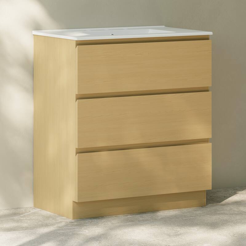 Liberte 30" Freestanding Bathroom Vanity In Natural Oak With 3-Hole Widespread Sink Top - 30
