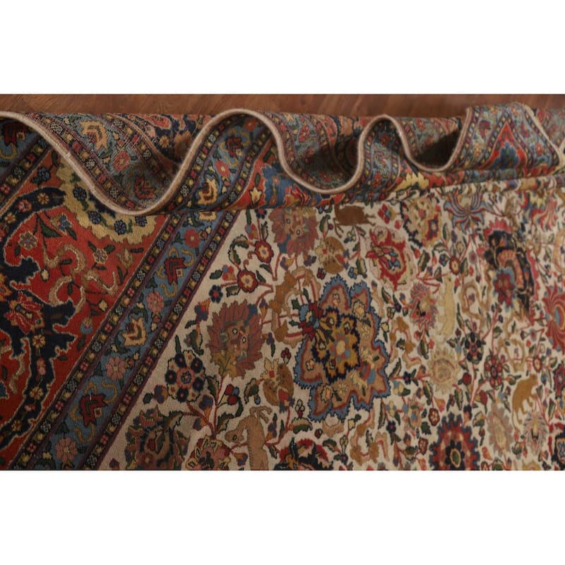 Signed Tabriz Persian Antique Area Rug Handmade Wool Carpet - 9'0" x 12'10"