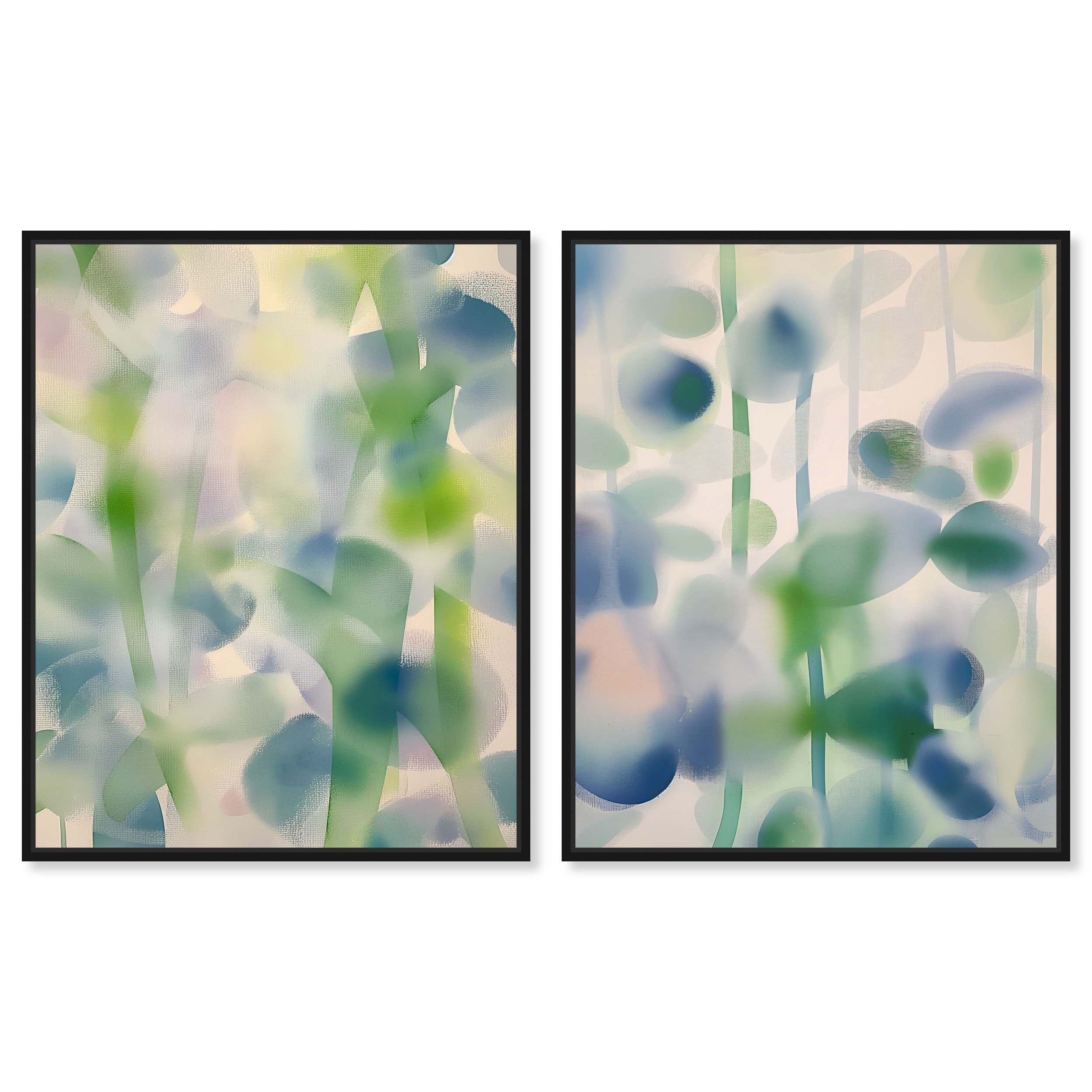 Nature's Haze Abstract Duo Green Set Framed Canvas by Art Remedy