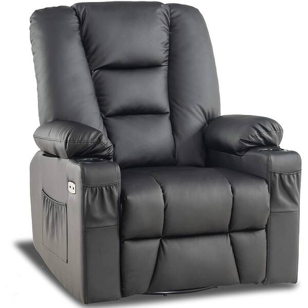 slide 1 of 22, Mcombo Manual Swivel Glider Rocker Recliner Chair with Massage , USB Ports, 2 Side Pockets and Cup Holders, Faux Leather 8036 Black