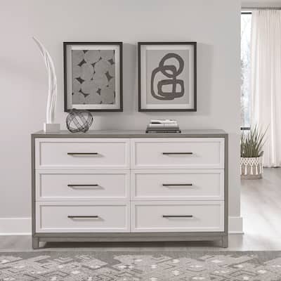 Palmetto Heights Two-Tone Shell White Driftwood 6 Drawer Dresser