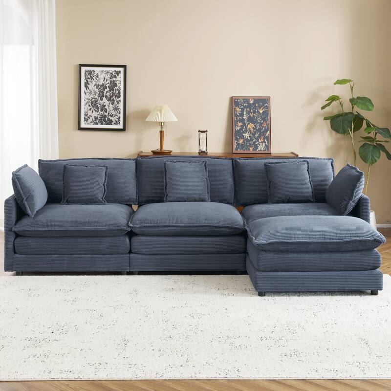 Roomfitters Spacious Modular Corduroy L-Shape Sectional Sofa with Side Storage Pockets for Living Room Convenience