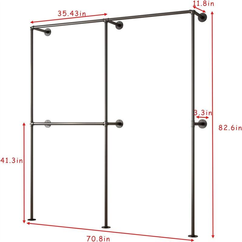 Industrial Pipe Clothing Racks with Double Bar - 43.7"D x 3.74"W x 78.7"H