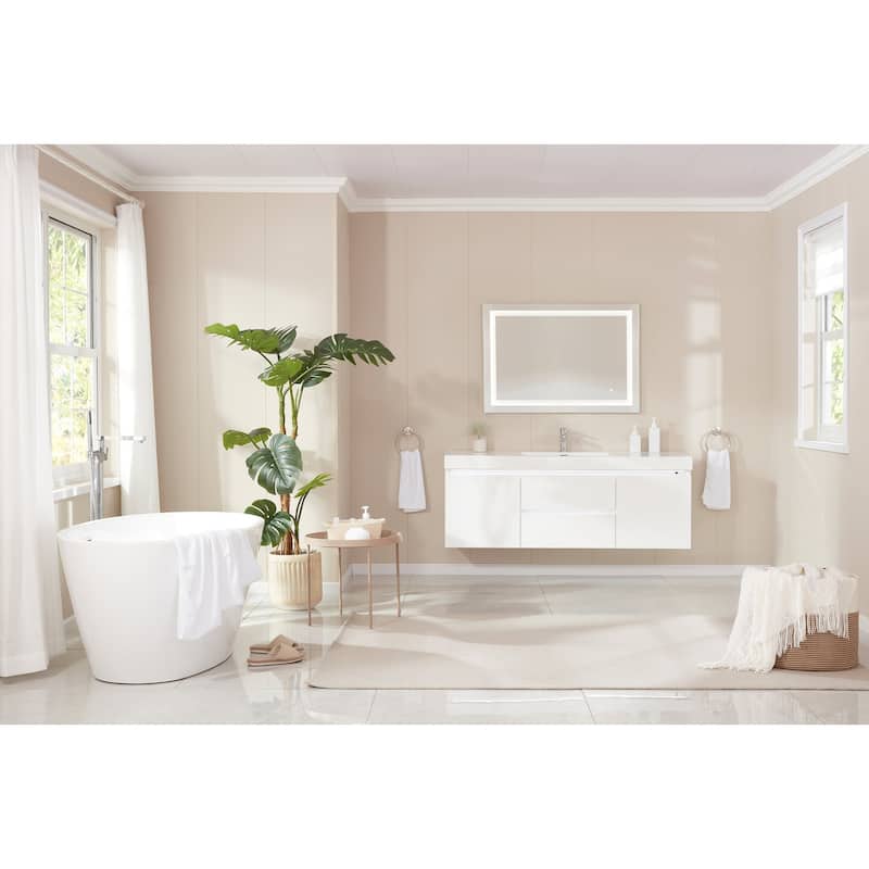 Vanity Art 55" Freestanding Acrylic Soaking Bathtub with Slotted Overflow & Pop-up Drain