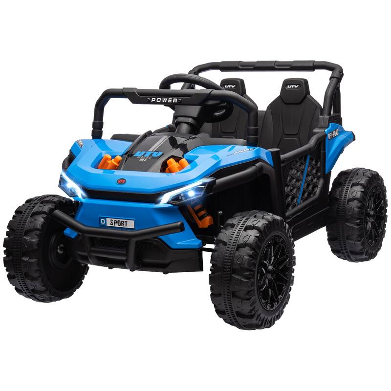 12V Kids Electric Car with Parent Remote, Blue Ride-On Car Off-Road Toy Car All-Terrain Car with LED Light