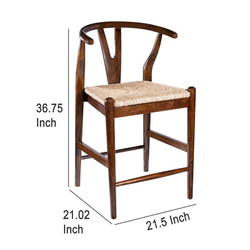 Cera Counter Stool Chair Set of 2, Handwoven Rope, Cappuccino Brown