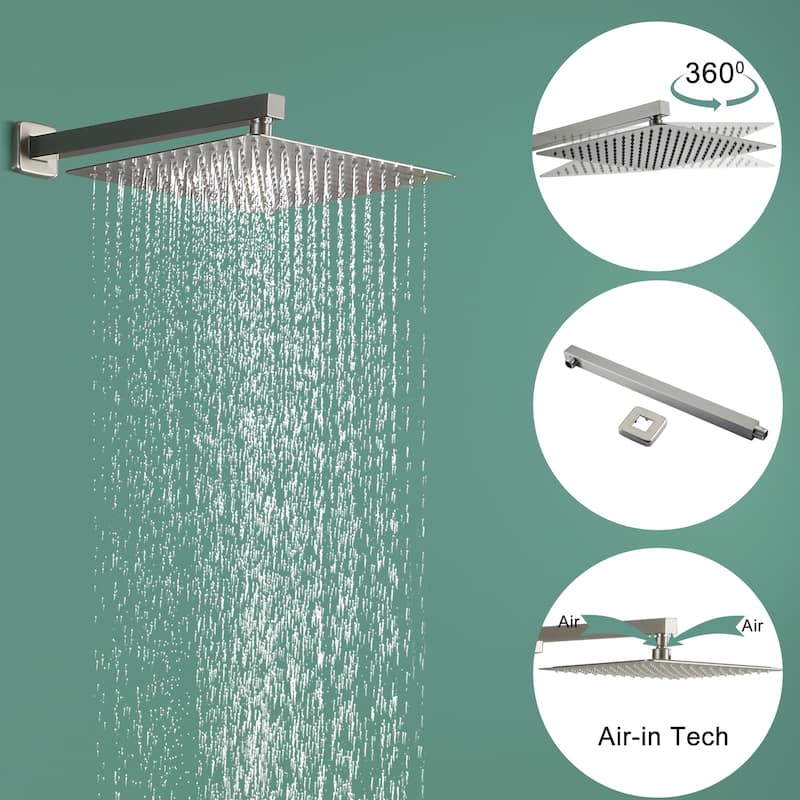 2.5 GPM 12 in. Wall Mount Dual Shower Heads with Pressure Balance Valve