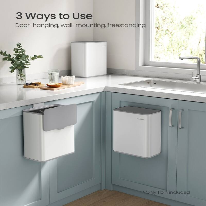 2.1 Gallon Hanging Trash Can with Lid for Kitchen Cabinet Wall Mounted or Countertop Use