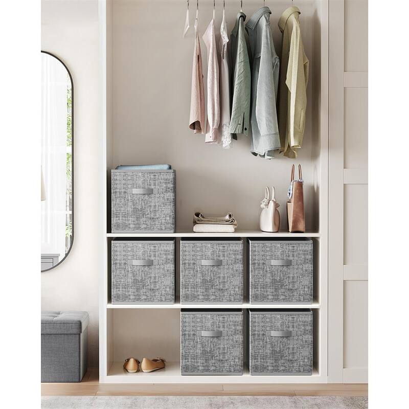 13 Inch Set of 6 Fabric Foldable Storage Cubes with Handles for Closet or Bedroom Organization - 13”L x 13”W x 13”H