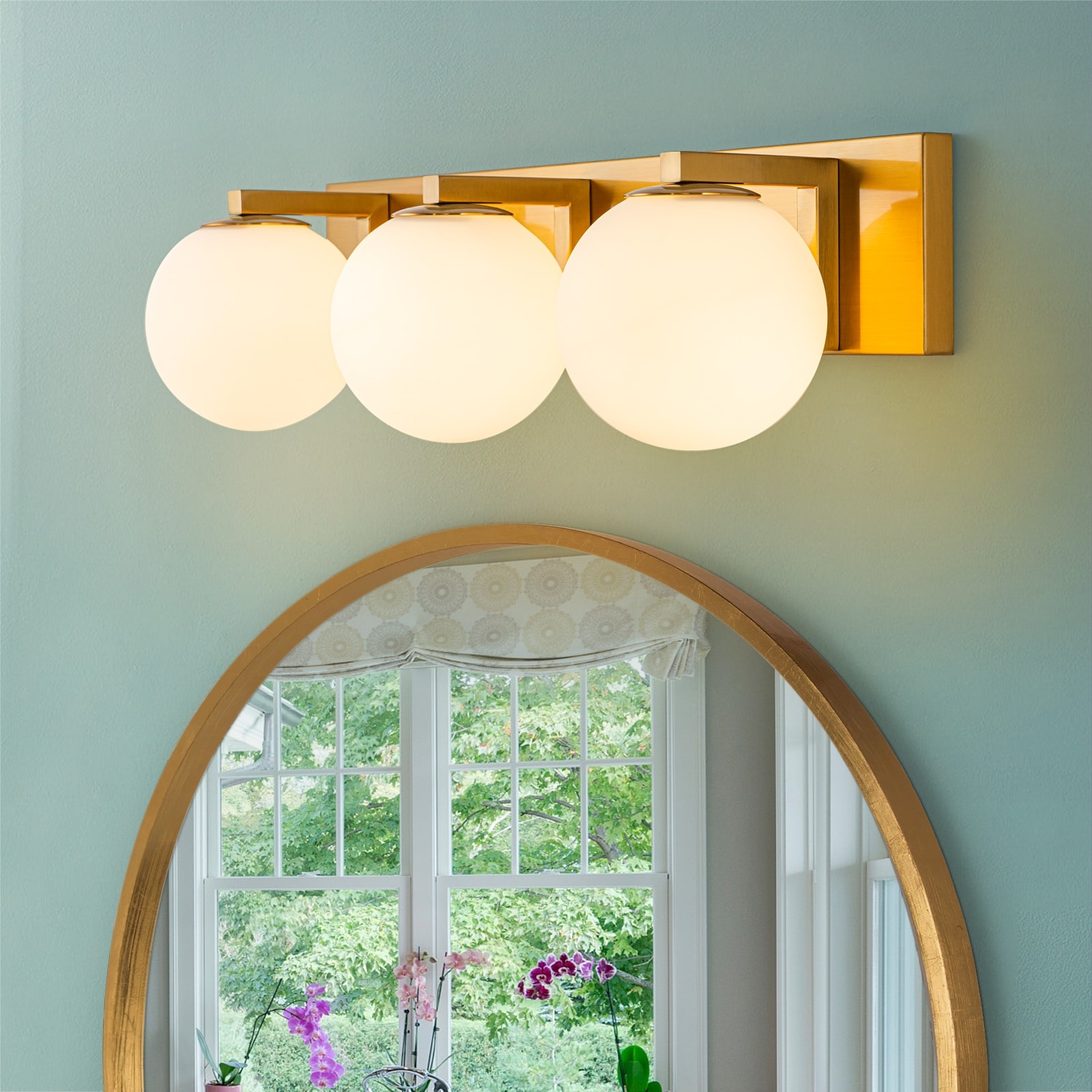Modern Brass 3/4 -Light Bathroom Vanity Light with Opal Glass Globe
