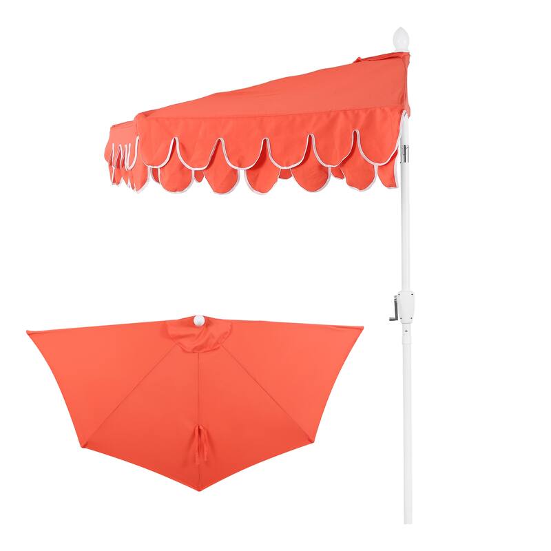 9 ft Market Patio Half Umbrella with Crank, Tilt Button and UV Protection - Coral Red/White Pole