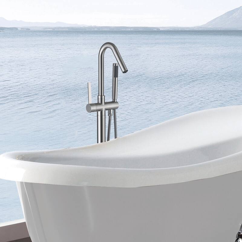 Freestanding Bathtub Faucet with Hand Shower - Brushed Nickel