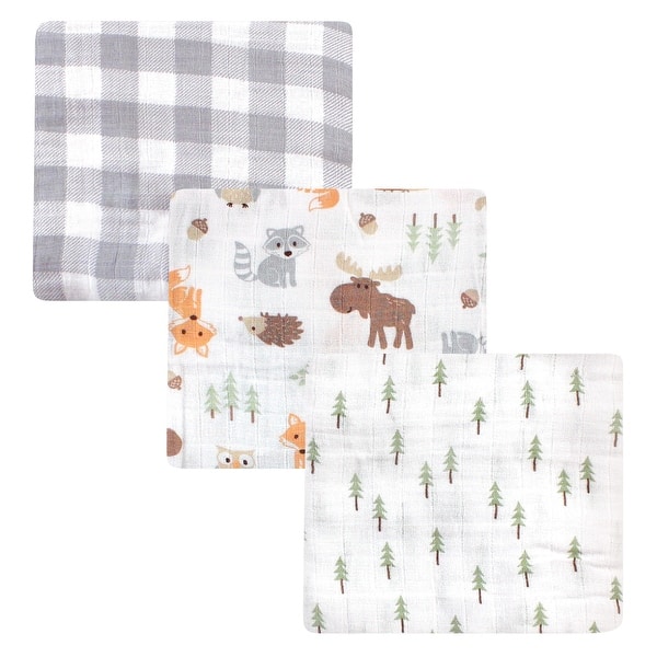slide 1 of 1, Hudson Baby Infant Boy Cotton Muslin Swaddle Blankets, Woodland 3-Pack, One Size - Woodland 3-Pack - 3-Pack 3-Pack - Woodland 3-Pack
