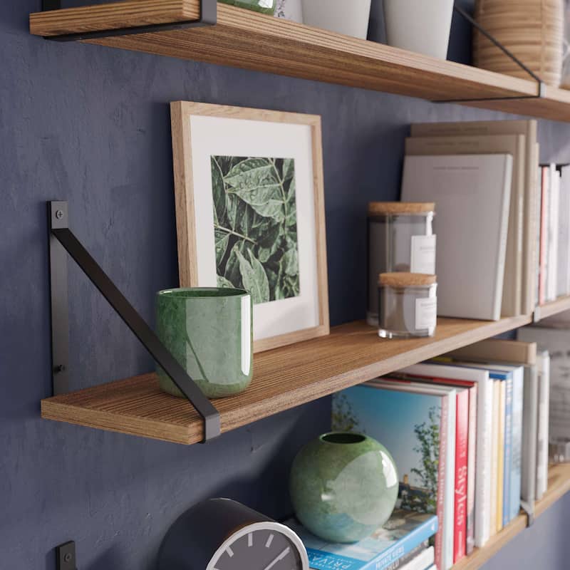 Wallniture Bora 60"Floating Shelves, Wall Bookshelf, Burnt, Wood 3 Pcs