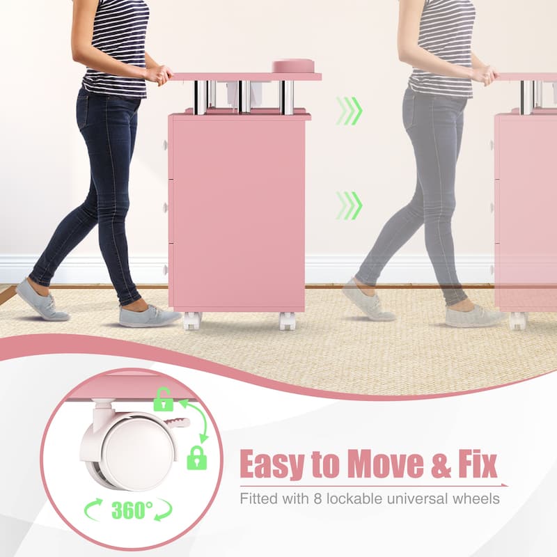 Costway Rolling Manicure Table Nail Desk with with 8 Lockable Wheels & - See Details