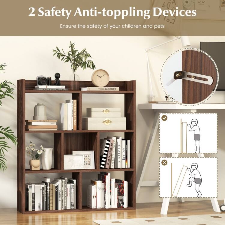7 Cubes Open-Back Bookshelf with Anti-Toppling Devices - 31.5" x 8" x 35.5" (L x W x H)