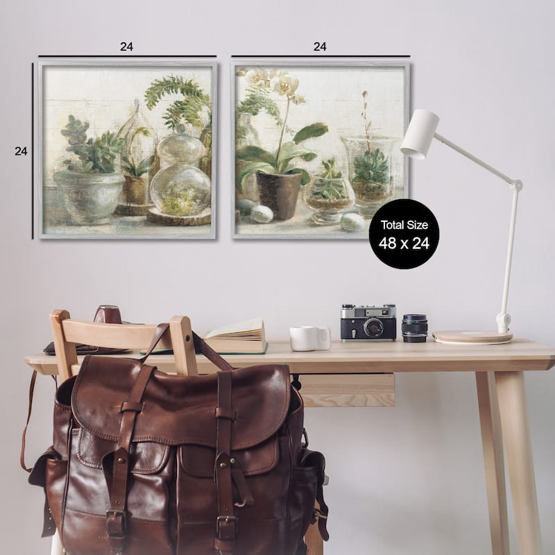 Stupell Succulent House Plants Country Charm Green Brown,2pc Multi Piece Framed Wall Art Set