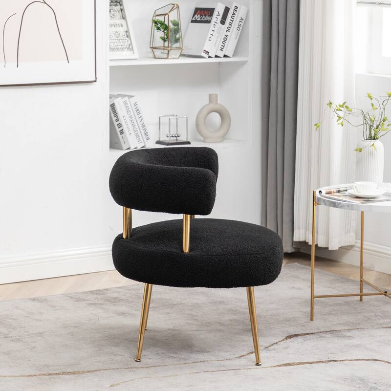 SEYNAR Modern Glam Upholstered Comfy Open-Back Accent Vanity chair with Golden Legs