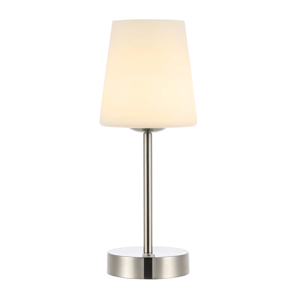 Eli 12.75" Modern Minimalist Iron Wireless Rechargeable Integrated LED Table Lamp, Nickel/White by JONATHAN Y