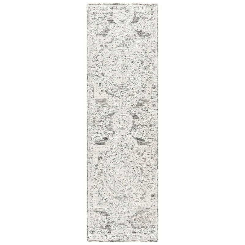 SAFAVIEH Handmade Abstract Torild Medallion Wool Rug - 2'3" x 8' Runner - Ivory/Charcoal