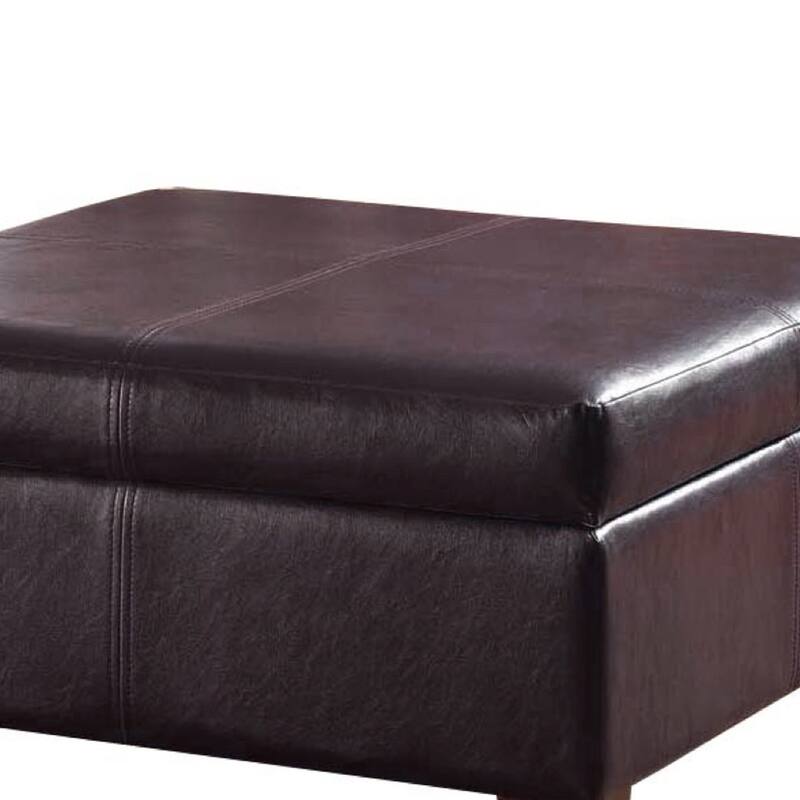 Leatherette Upholstered Wooden Ottoman With Hinged Storage, Brown, Large - 15.75 H x 28 W x 28 L Inches