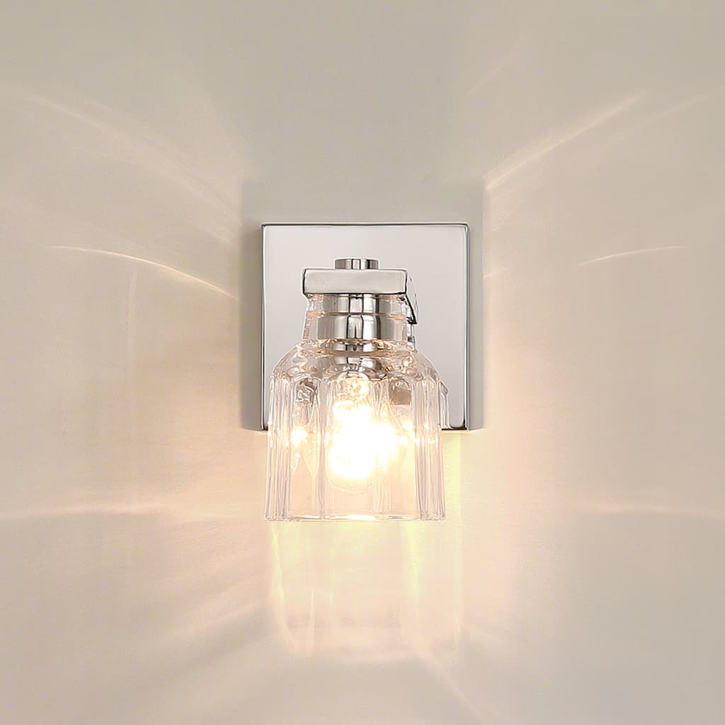 Thesis Dryden 5-inch 1-light Polished Nickel Vanity Light with Clear Ribbed Glass Shade
