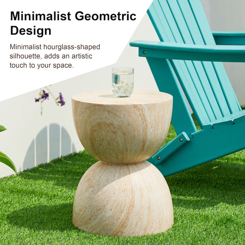 Glitzhome 17.75"H MGO Hourglass-Style Faux Travertine Garden Stool or Planter Stand or Accent Table