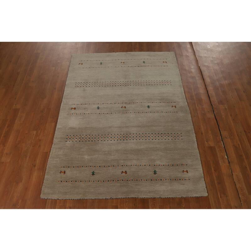 Hand Knotted Oriental 100% Wool Carpet Tribal Animal Pictorial Beige & Ivories Gabbeh Area Rug - 6' 5'' X 4' 7''