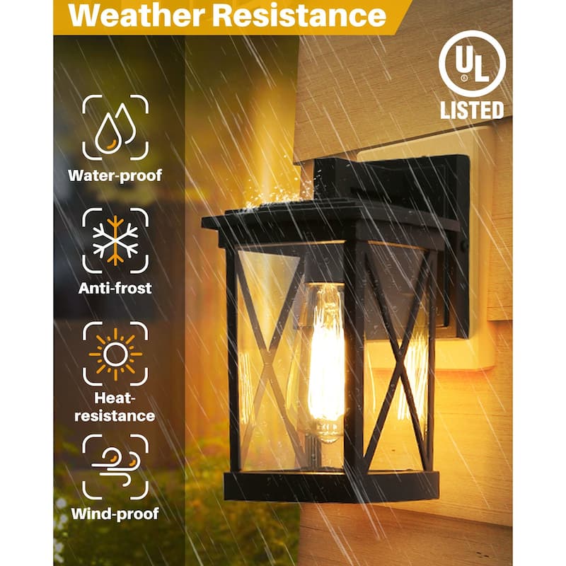 Bern 1-pack Modern Black X-shape Outdoor Wall Lantern Square Glass Wall Sconces - L 6" * W 7" * H 11"