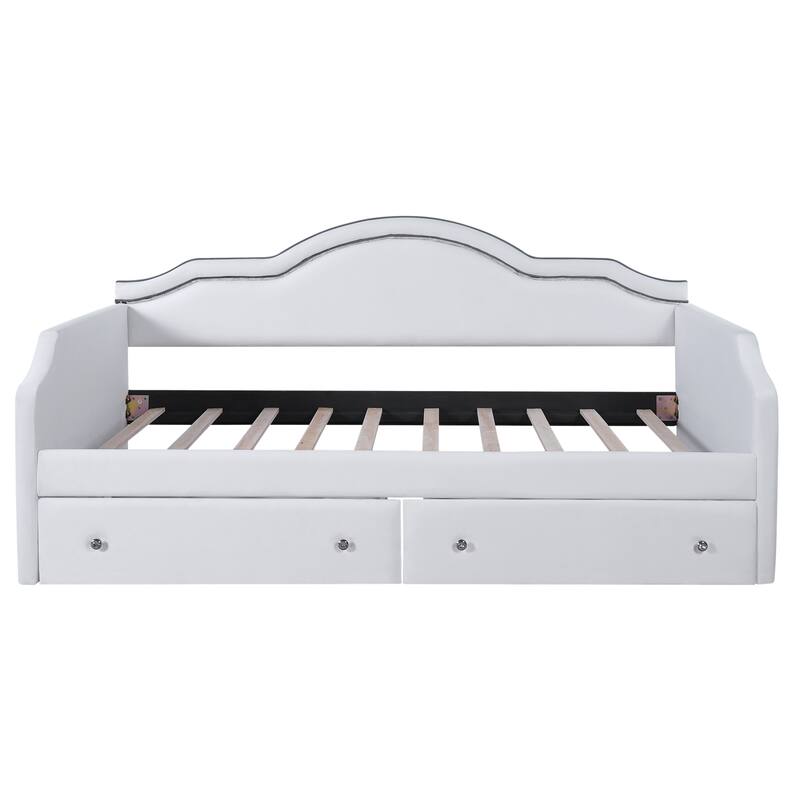 Twin Size Velvet Upholstered Daybed with LED Lights and Storage Drawers