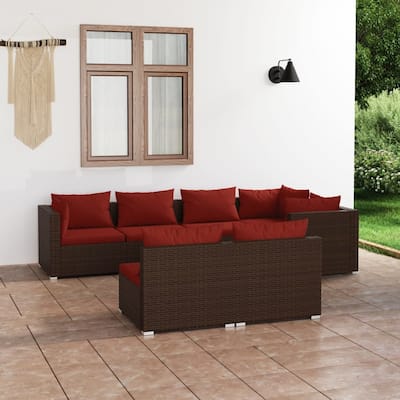 vidaXL Patio Lounge Set with Cushions Brown Poly Rattan - 27.6" x 27.6" x 24" - 27.6" x 27.6" x 24"