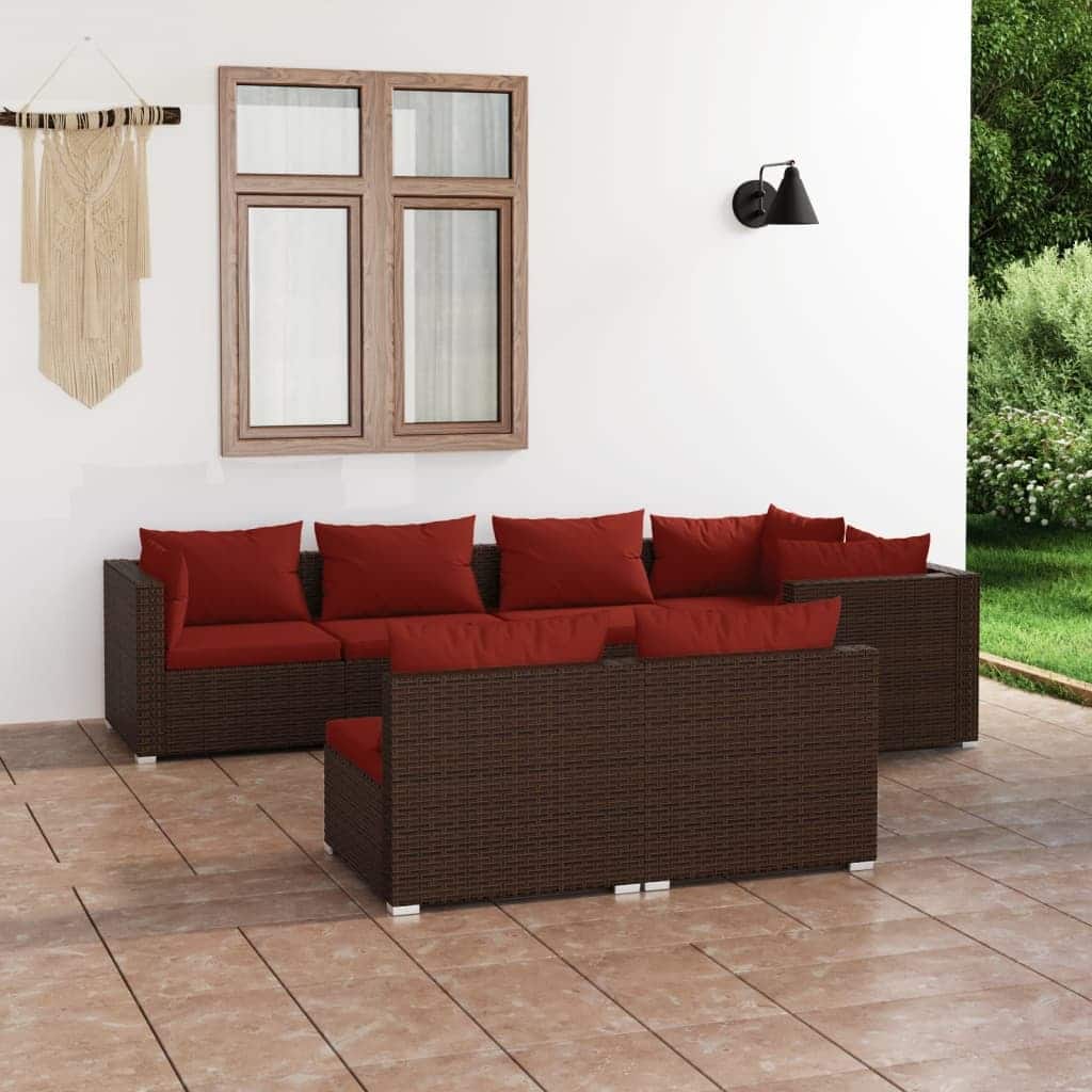 vidaXL Patio Lounge Set with Cushions Brown Poly Rattan - 27.6" x 27.6" x 24" - 27.6" x 27.6" x 24"