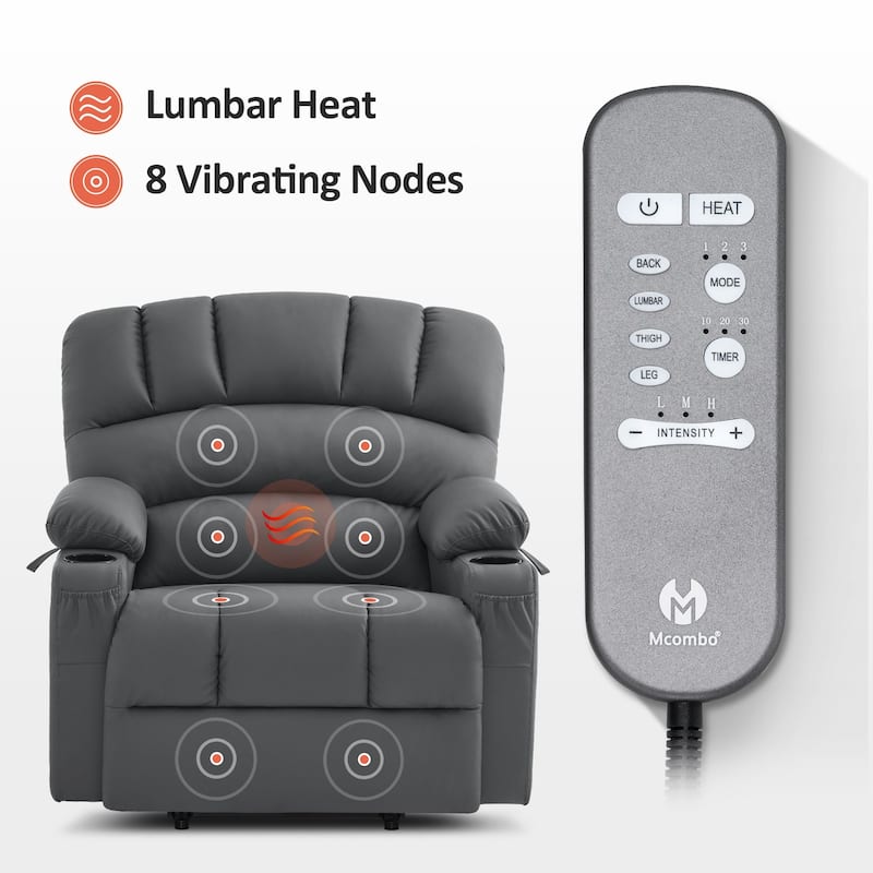 MCombo Power Lift Recliner Chair Sofa with Massage and Heat, Faux Leather R7096 (Medium-Wide)
