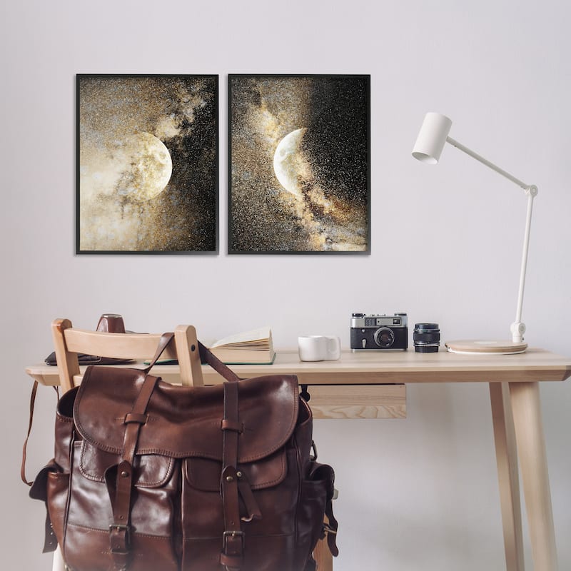 Stupell Moons with Starry Nebulas Framed Giclee Art Design By Gemma Bardot (Set of 2)