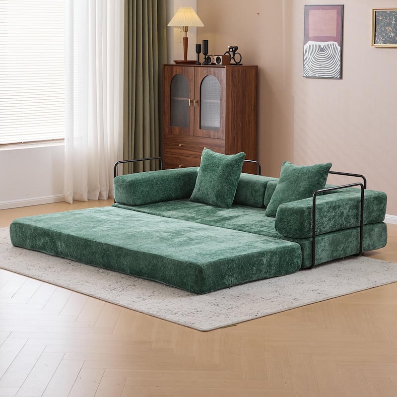 Convertible Flannel Fabric Futon Sofa Sleeper Couch Bed with Sponge Padding for Living Room - 76.77”L x 37.4”W x 23.62”H