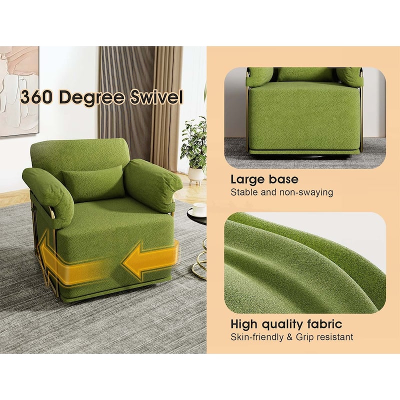 360 Degree Swivel Accent Chair,Wide Upholstered Seat,and Gold Metal Legs