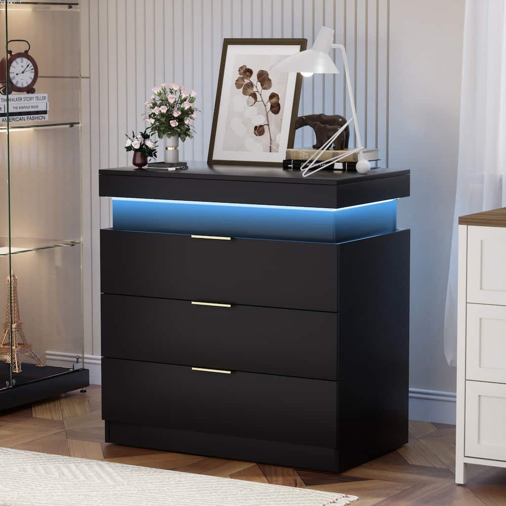 Nightstand with Charging Station and LED Lights